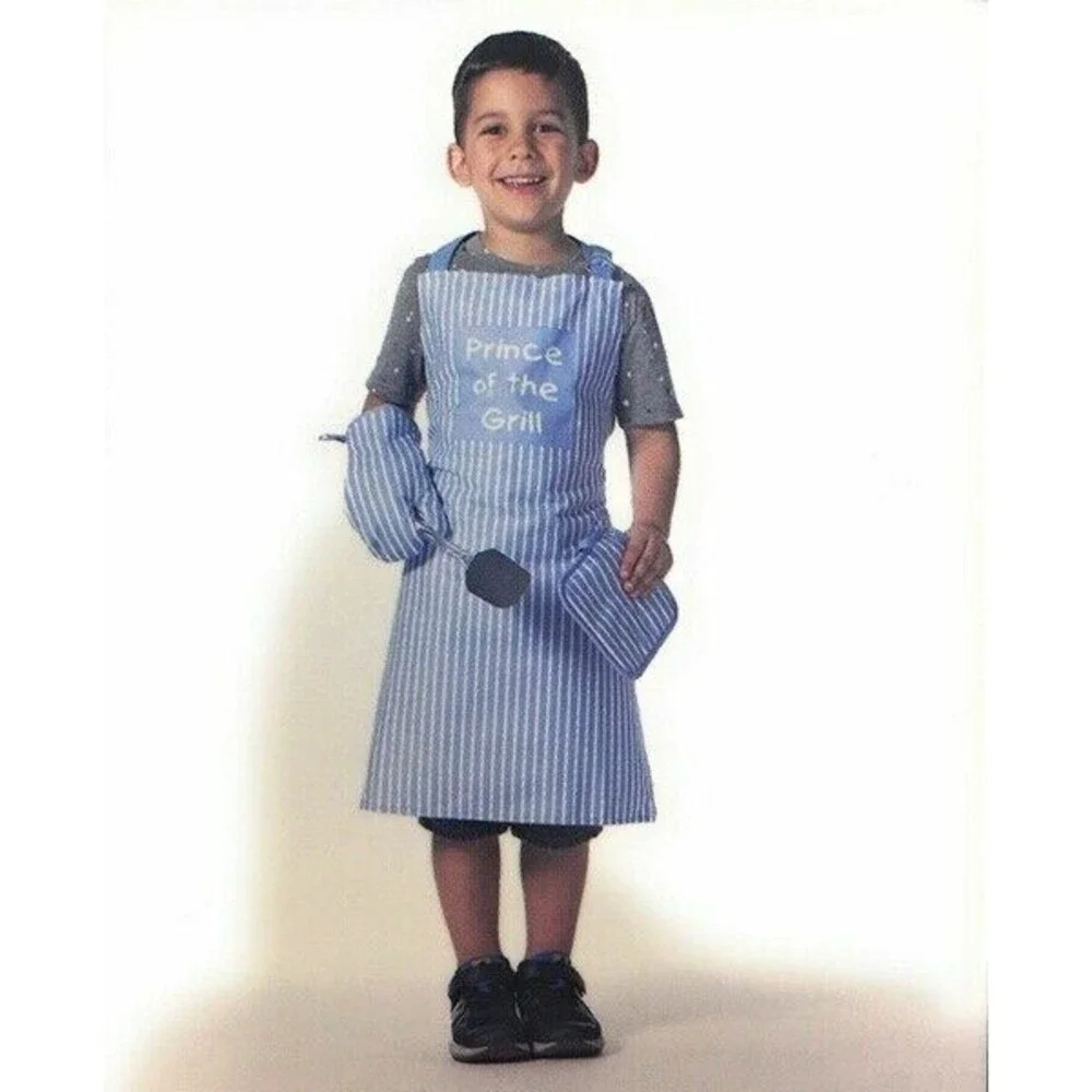 Little Chef Kids Apron Set Prince of the Grill Apron Oven Mitt Potholder 3-Pc